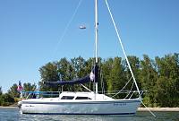 Click to see a larger shot of the Anne Marie at anchor in a quiet cove near Hayden Island.